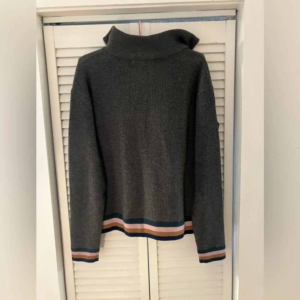 Title Nine Woolicious Waffle Knit Quarter Zip Gray/Gold/Pink Small